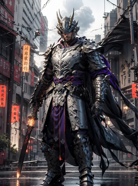 (masterpiece:1.2, best quality:1.1),8K,intricate details,HD,best illustration,wall-paper,intricate details,8K Hd wallpaper:1.6,
1boy,solo:1.7,solo,weapon,1boy,helmet,male focus,full armor,holding,(shoulder armor:1.5),gauntlets,pauldrons,cape,glowing,knight,horns,cowboy,Technology armor,shot,standing,breastplate,glowing eyes,looking at viewer,fake horns,horned helmet,signature,black armorarmor,breastplate,looking at viewer,glowing,gradient,weapon,gradient background,facing viewer,Sense of science and technology,(Metal armor:1.3),time,Fluorescent strip,(cyberpunk:1.2),science fiction,(Surround Lightning:1.1),lightning effects:1.1,jumping lightning,particle effects,particle flicker,
scenery,no humans,architecture,outdoors,traditional media,water,east asian architecture,bridge,river,tree,building,watercraft,day,real world location,lake,landscape,sky,boat,ocean,pagoda,nature,chinesecity,chinesectown,cloud,(Lightning around the armor:1.1),((Blue-purple lightning:1.2)),electric spark,Epic battle scene,<lora:cnjj_20230628055345:0.75>  <lora:cnkj_20230615004359:0.4>,
