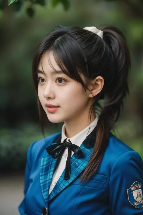 masterpiece,intricate,(upper body:1.2),depth of field,best quality,1girl,solo,plump,smile,asian,white skin,25y.o,beautiful,black hair,looking away,(wearing 12th single hinatazaka46 seifuku:1.3),black ribbon,(blue blazer:1.1),long sleeves,plaid,collared shirt,uniform,badge,(emblem:1.2),(from right:1.2),<lora:Hinatazaka46_12th_Single_Seifuku:0.8>,in spring,day,nature,on a hill,outdoors,(cinematic light:1.2),, RAW photo, subject, (high detailed skin:1.2), 8k uhd, dslr,soft lighting,high quality, film grain, Fujifilm XT3, <lora:epiNoiseoffset_v2-pynoise:1>, highres,huge filesize,HD,highest quality,best quality,highly detailed hair,proportional body,proportional breasts,beautiful breasts,highly detailed skin,goosebumps,visible pores,intricate,masterpiece,ultra high res,photorealistic,depth of field,RAW photo,best quality,realistic,photo-realistic,an extremely delicate and beautiful,CG,finely detail,absurdres,, <lora:add_detail:0.5>,add_detail