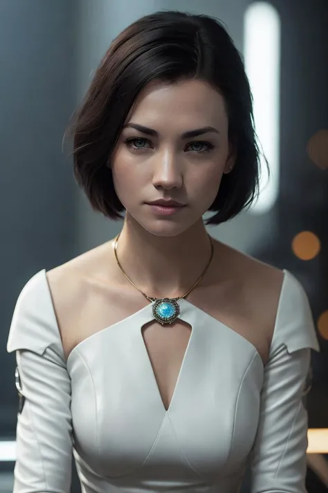 photo of (yv0nn3:0.99), a woman as Mass Effect's Miranda Lawson, (Mass Effect style), (wearing futuristic white armor), (black hair:1.1), modelshoot style, (extremely detailed CG unity 8k wallpaper), photo of the most beautiful artwork in the world, professional majestic oil painting by Ed Blinkey, Atey Ghailan, Studio Ghibli, by Jeremy Mann, Greg Manchess, Antonio Moro, trending on ArtStation, trending on CGSociety, Intricate, High Detail, Sharp focus, dramatic, photorealistic painting art by midjourney and greg rutkowski, (wearing an elegant suit with neckline), (spaceship), (looking at viewer), (detailed pupils:1.3)