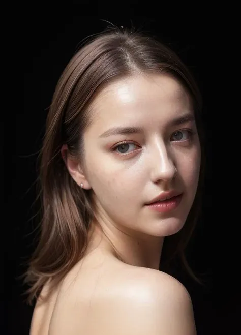medium shot of danilova, rear view 1woman, hasselblad H6D, 80mm Portrait, natural lighting, oily pale skin, basic black backdrop, detailed skin texture, (blush:0.25), subsurface scattering, RAW candid cinema, 16mm, color graded portra 400 film, remarkable color, ultra realistic, textured skin, remarkable detailed pupils, realistic dull skin noise, visible skin detail, skin fuzz, dry skin, shot with cinematic camera, <lora:isnot.danilova.v2:0.9>, seductive look, best composition, profesional color graded, realistic skin detail, re-touched, <lora:more_details:0.2>, <lora:epiNoiseoffset2.Vkot:0.25>  <lora:back_view:0.5>