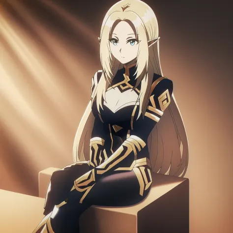 alpha, shadowgarden uniform, light effect, sitting on a chair