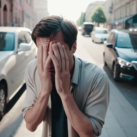 Positive: cinematic photo a photo of a man showing long fingers hands making facepalm <lora:aihands:1> . 35mm photograph, film, bokeh, professional, 4k, highly detailed
