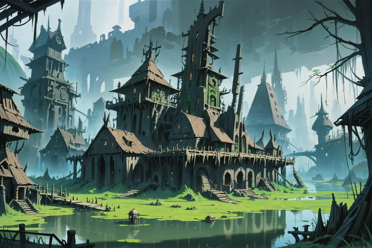 digital painting, ruined fantasy village in a Cursed Swamp<lora:EnvyBetterHiresFixXL01:0:hr=1><lora:EnvyIndustrialScifiXL01:0.9>