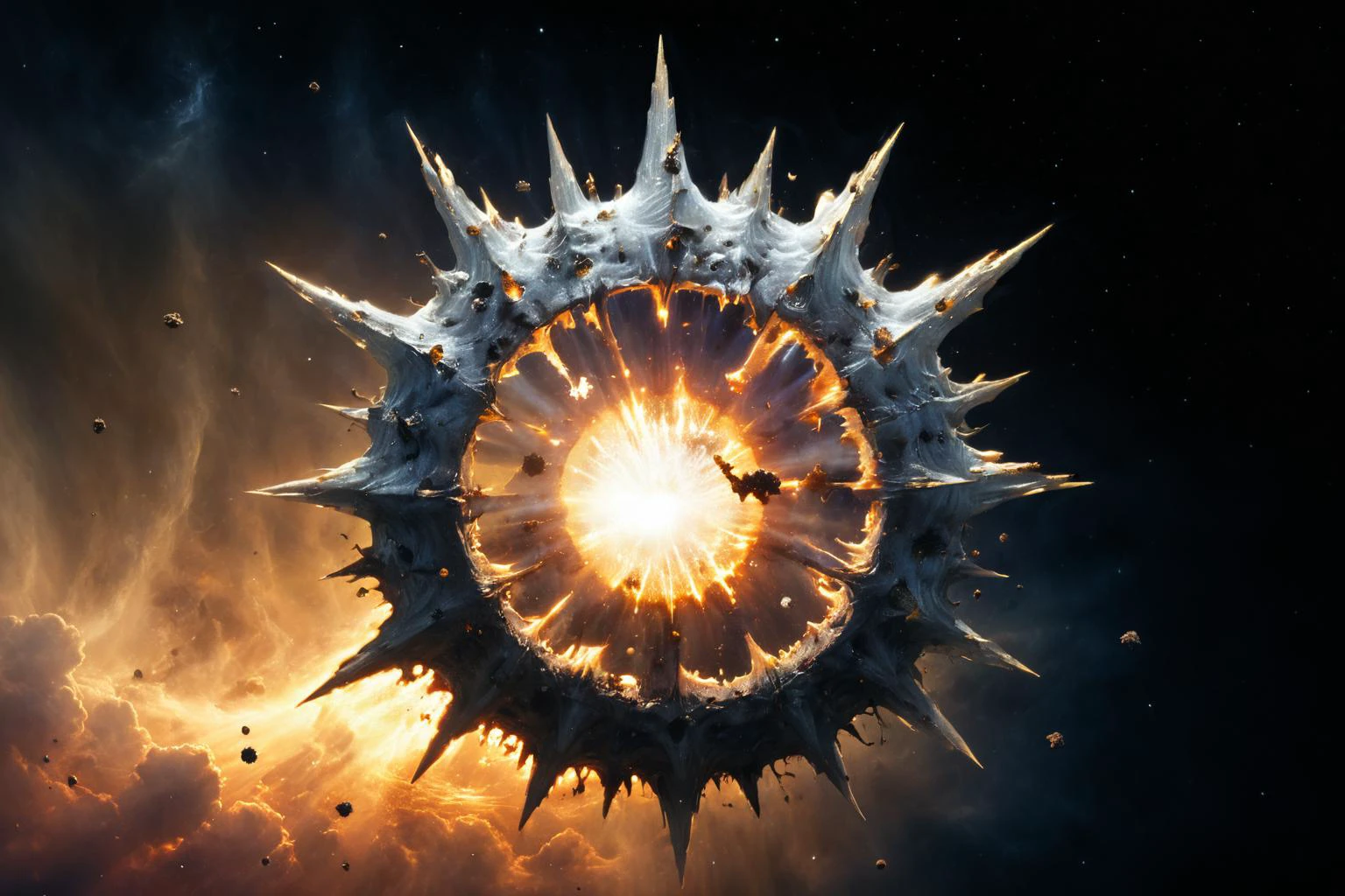 <lora:xl_more_art-full_v1:0.7>, (best quality:1.5), (hyperrealism:1.3), (intricate emotional details:1.5), (ultra detailed), (sharp focus), (sharp details), detailed digital illustration of a Dyson swarm surrounding dying star, Gothic, <lora:bl4ckl1ghtxl:0.7> bl4ckl1ghtxl , <lora:EnvyIndustrialScifiXL01:1>
