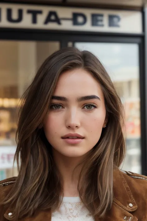 closeup headshot of S177_AnastasiaBezrukova,an attractive woman,in front of a (shop:1.1),wearing a (suede-jacket:1.1),(8k, RAW photo, best quality, depth of field, ultra high res:1.2),(absurdres, intricate, photorealistic, masterpiece, ultra-detailed:1.3),