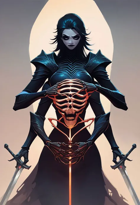 score_9, score_8_up, score_7_up, score_6_up, score_5_up, score_4_up, source_anime,detailed face,half skeletal woman shadow knight shrouded by arcane energy,covered in frozen fleshlike armor,carries a large sword with eldritch symbols,she has 4 arms and uses 2 hands to cover her breasts