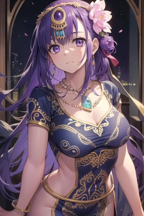 parvati, <lora:parvati-lora-nochekaiser:1>,
parvati, long hair, (purple eyes:1.1), purple hair,
BREAK bracelet, flower, hair flower, hair ornament, indian clothes, jewelry, necklace, side slit,
BREAK looking at viewer,
BREAK outdoors,
BREAK <lyco:GoodHands-beta2:1>, (masterpiece:1.2), best quality, high resolution, unity 8k wallpaper, (illustration:0.8), (beautiful detailed eyes:1.6), extremely detailed face, perfect lighting, extremely detailed CG, (perfect hands, perfect anatomy),