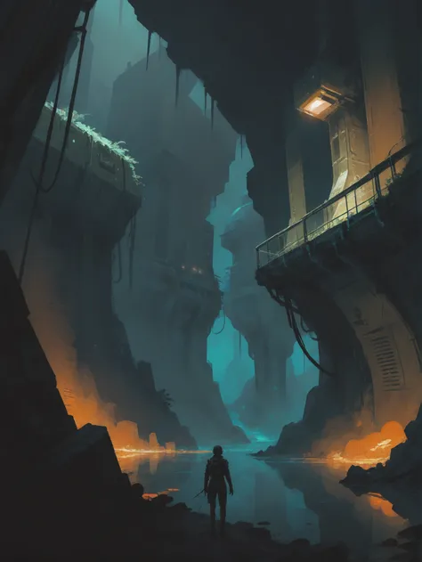 vintage speedpaint, a amazing scifi subterranean topia edge of the multiverse, masterpiece<lora:EnvyStarlightVintageSpeedpaint01:1>