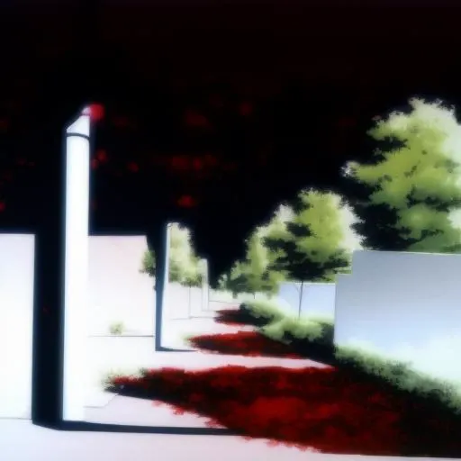 <lora:lain anime style-000001:1> lain anime style, outdoors, sky, tree, no_humans, scenery, road, power_lines, utility_pole, red