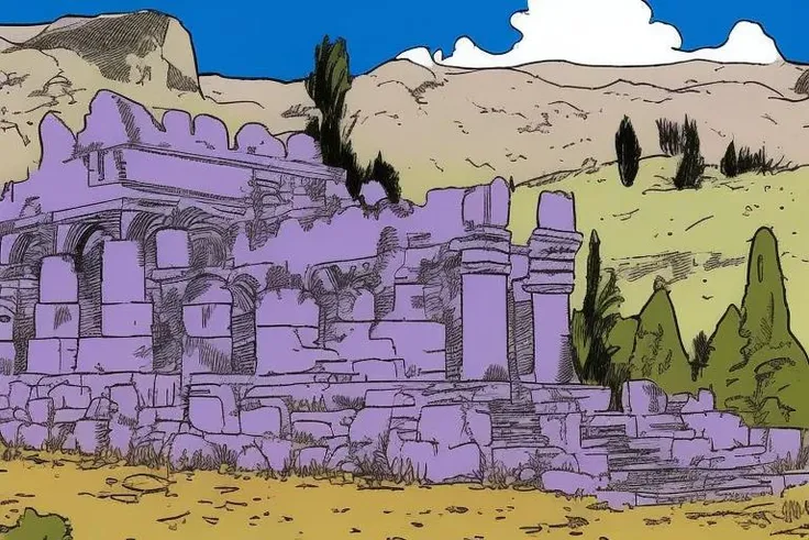 CavazzanoComics ancient greek columns, late at night, purple sky <lora:CavazzanoStyle:0.6>