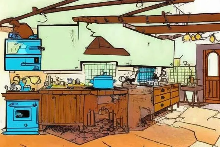 CavazzanoStyle a fireplace in an old kitchen <lora:CavazzanoStyle2:0.7>