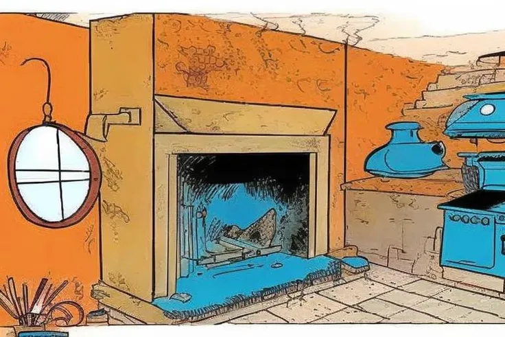 CavazzanoStyle a fireplace in an old kitchen <lora:CavazzanoStyle2:0.7>