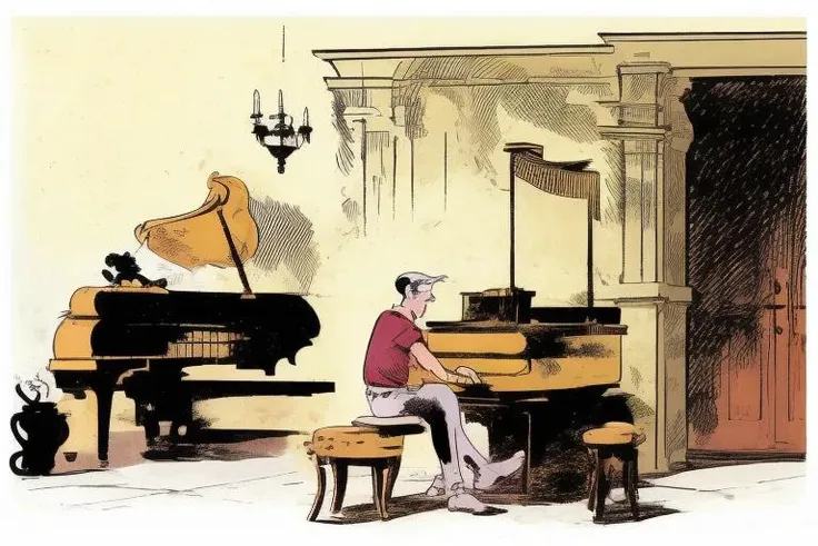 CavazzanoStyle a man playing the piano, classical building <lora:CavazzanoStyle2:0.5>
