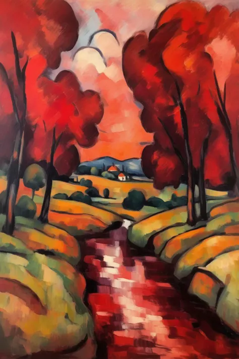 <lora:Maurice de Vlaminck Style:1>Maurice de Vlaminck Style - paul cezanne inspired landscape impressionalist painting with an emphasis on red tones