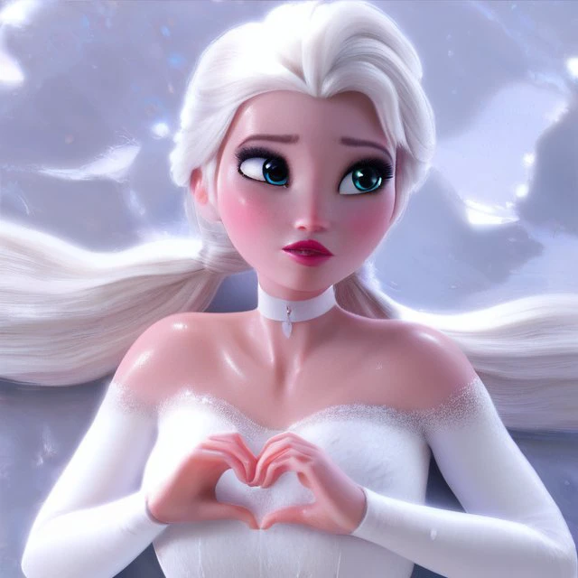 score_9, score_8_up, score_7_up, BREAK, 1girl, elsa, covered breasts, looking back, blush, long hair, blue eyes, big breasts, hand heart, bare shoulders, soft sun light, white hair, collarbone, upper body, white choker text "BITCH" , shiny, white dress, lips, shiny skin, eyelashes, long twintails, pinup,
<lora:RuiDXStyle_v1:0.9> <lora:elsa_xl4:0.6>