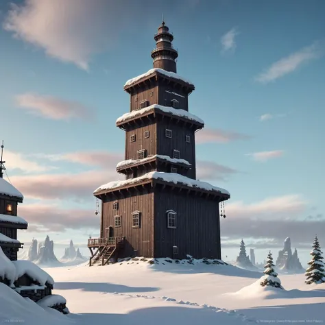 a tower in the northern sea sotcstyle <lora:Shadow_of_teh_Colosus_v1-000020:0.5>