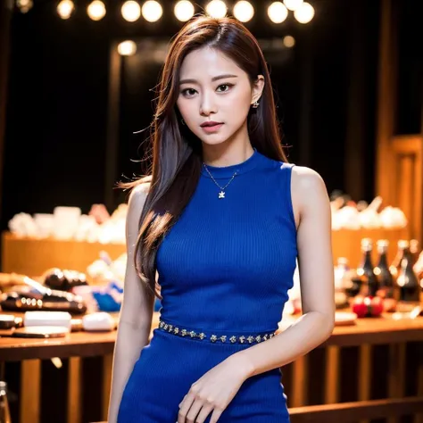 girl, (8k, best quality, masterpiece:1.2), (realistic, photo-realistic:1.37), ultra-detailed, 1 girl, solo, look at viewer, long hair, wind, deep V dress, yellow background, (upper body), necklace, ulzzang-6500-v1.1:0.2,(Kpop idol),twtzuyu, ((<lora:Twice_Tzuyu_v1.0:0.7>))