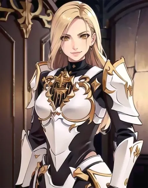 kisara, armor, smiling, (8k, RAW photo, best quality, masterpiece:1.2),ultra-detailed, (high detailed skin:1.2), 8k uhd, dslr, soft lighting, high quality, <lora:Kisara_v1:0.8>