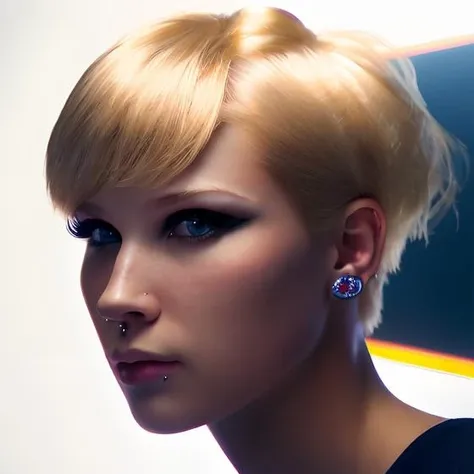 1girl, solo, <lora:RealEmoFace:1>, tattoos:0.35, perfect face, short blonde hair with bangs, perfecteyes <lora:lora_perfecteyes_v1_from_v1_160:0.15>, black, 8k, masterpiece, sharp, absurdres, studio lighting, intricate, epic, 8k, photorealism, highly detailed, realistic, photorealism