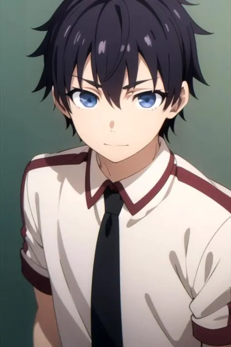 masterpiece, best quality, wallpaper, 1boy, solo, male focus, looking at viewer, upper body, depth of field, anime coloring, , <lora:yasuo_hazuki:0.72>, yasuo_hazuki, black hair, blue eyes, , , , High resolution