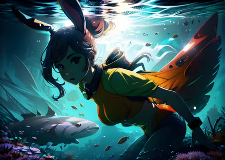 bunny woman underwater