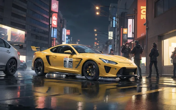 masterpiece,best quality,official art,extremely detailed CG unity 8k wallpaper,illustration, light,car, bright, motor vehicle, ground vehicle, sports car, vehicle focus, road, need for speed, moving, wet, (night, midnight:1.5), cyberpunk, tokyo,neon lights,drift, <lora:FD3S-000008:0.9>