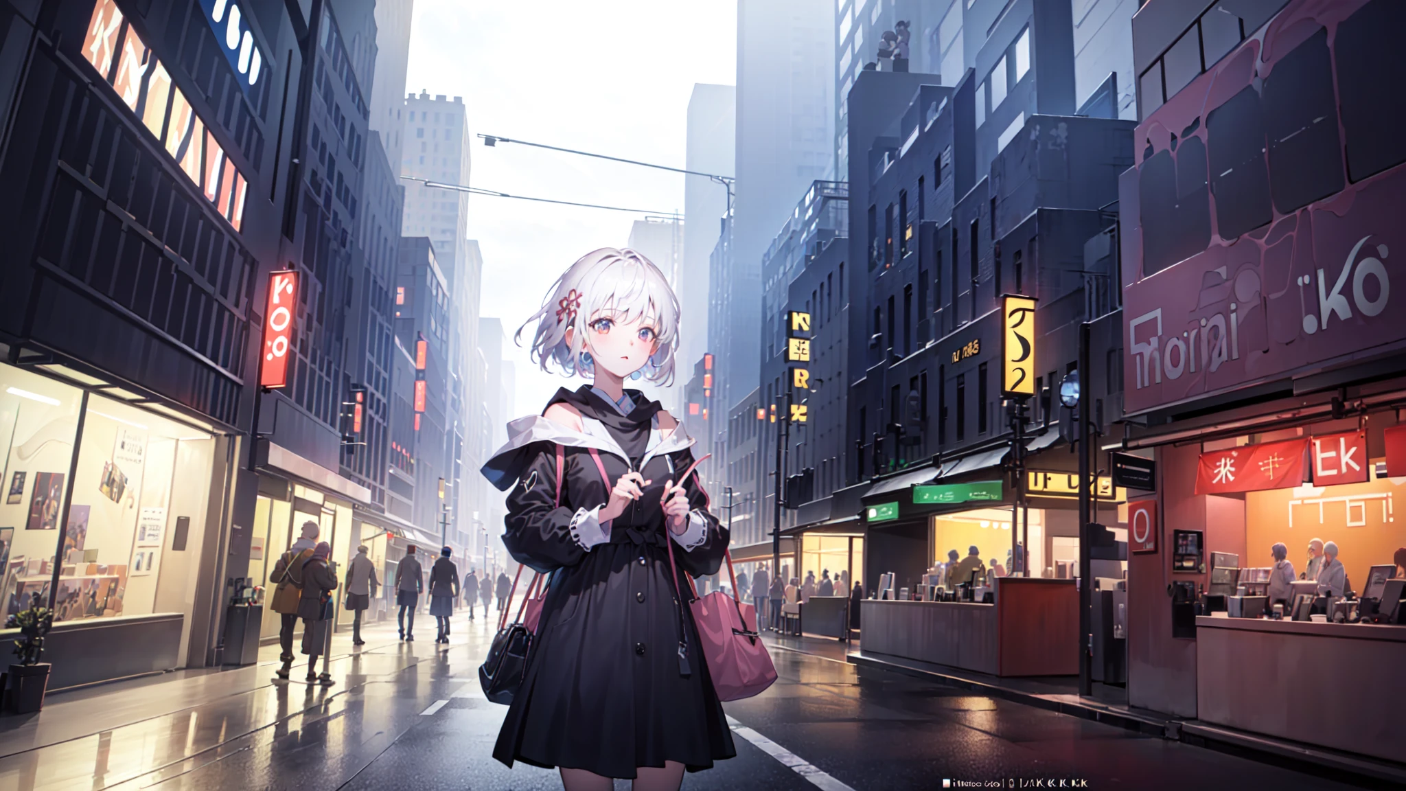 (masterpiece,best quality,official art,extremely detailed CG unity 8k wallpaper:1.4),(city,crossroads,1girl,bishojo:1.6)