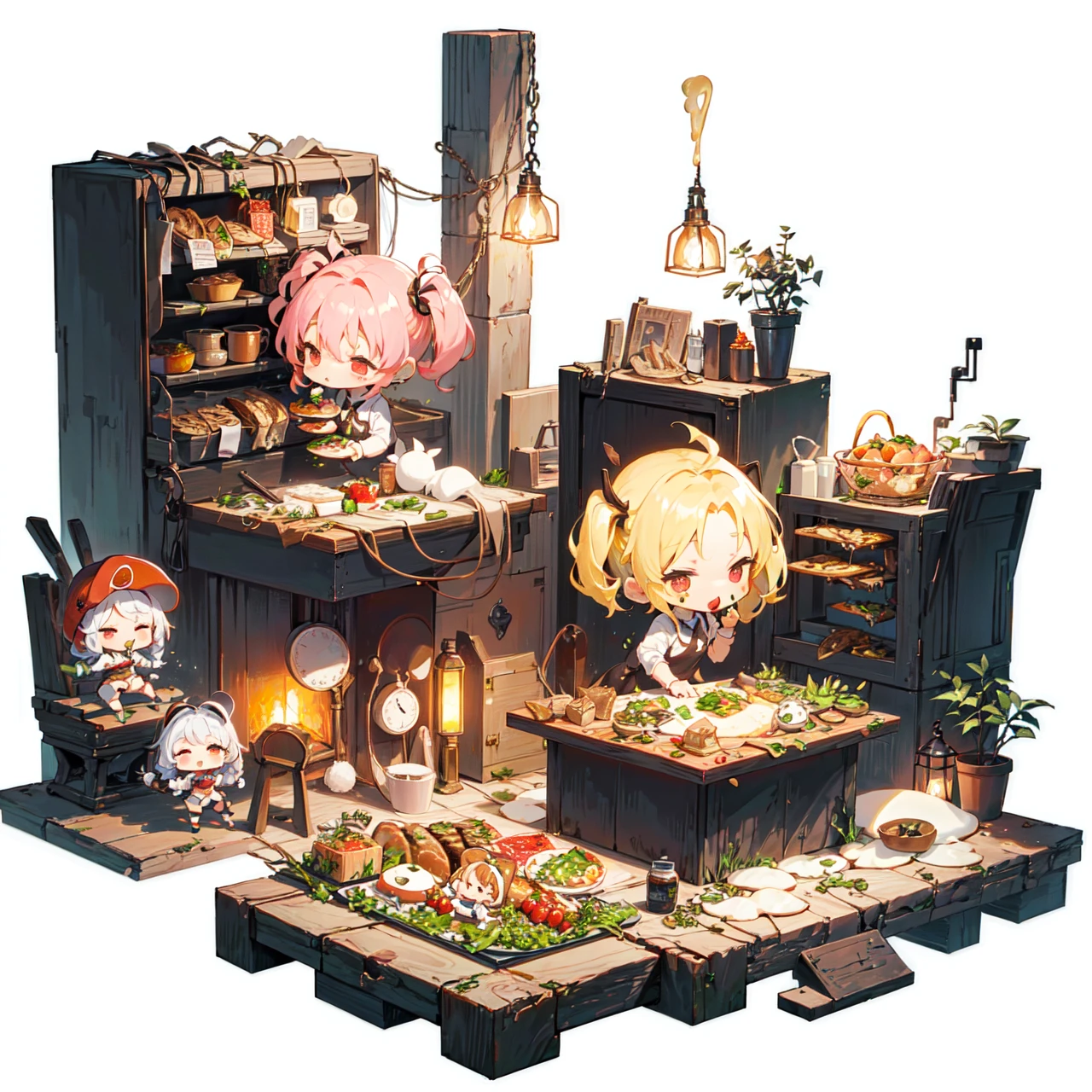 [(white background:1.4)::5],(chibi:1.3),bottle bottom,lampstand,pedestal,platform,(fine food:1.8)