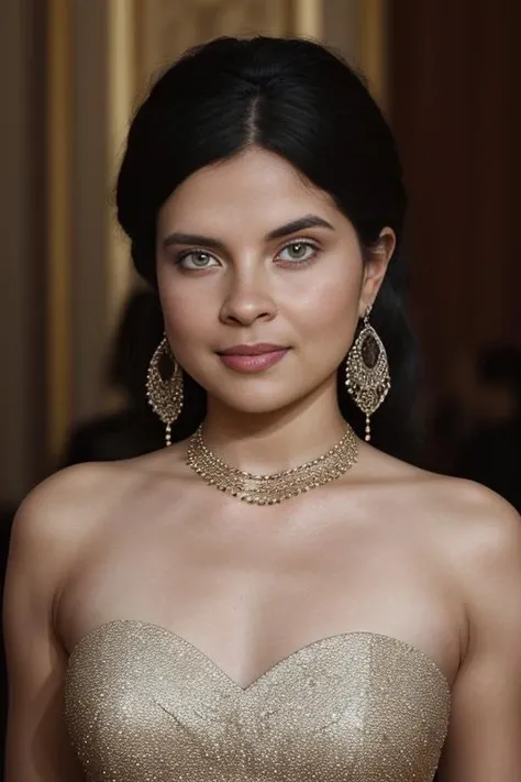zu13ikha, wearing strapless evening gown, necklace, earrings, (high fashion:1.1), indoors, museum, <lora:Zuleikha_Robinson_PMv1_Lora:1.3>,, RAW candid cinema, 16mm, color graded portra 400 film, remarkable color, ultra realistic, textured skin, remarkable detailed pupils, realistic dull skin noise, visible skin detail, skin fuzz, dry skin, shot with cinematic camera, detailed skin texture, (blush:0.5), (goosebumps:0.5), subsurface scattering, ((Full-Body Shot))