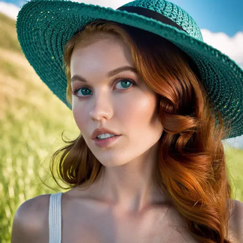 cinematic photo <lora:DollyLittle_SDXL_v2.0:1>
RAW, sharp, face focus, (skin pores:0.1), loose waves (wavy hair: 1), ((ohwx woman)) hyper detailed, subsurface scattering, caustics, cinematic, Cable knit Sunhat statement earrings Moody teals Rim light grass Studio backdrop in style of Helmut Newton Hasselblad H6D-400c 150mm f/2.8 . 35mm photograph, film, bokeh, professional, 4k, highly detailed