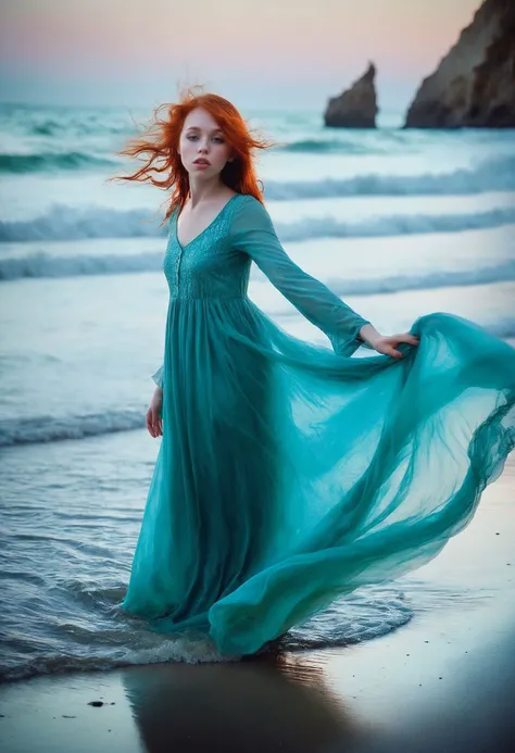 <lora:DollyLittle_SDXL_v1.2:1.25>
((ohwx woman)),
Serene and ethereal beach photography captured by the talented photographer, Brooke Shaden. The photograph showcases a subject standing at the water's edge, ((looking at viewer)), dressed in a flowing and modest gown that billows gently in the ocean breeze. The low-key lighting creates a soft and dreamlike atmosphere, with subtle highlights illuminating the subject's face, eyes and the delicate textures of their attire. The picturesque beach location, with its pristine white sand and crystal-clear turquoise waters, adds to the overall sense of tranquility and beauty. This photograph, executed with exceptional attention to detail and a masterful use of low-key lighting, captures the subject's serene presence against the stunning backdrop of the beach (photography by Brooke Shaden:1.1). (wet clothes, wet dress)