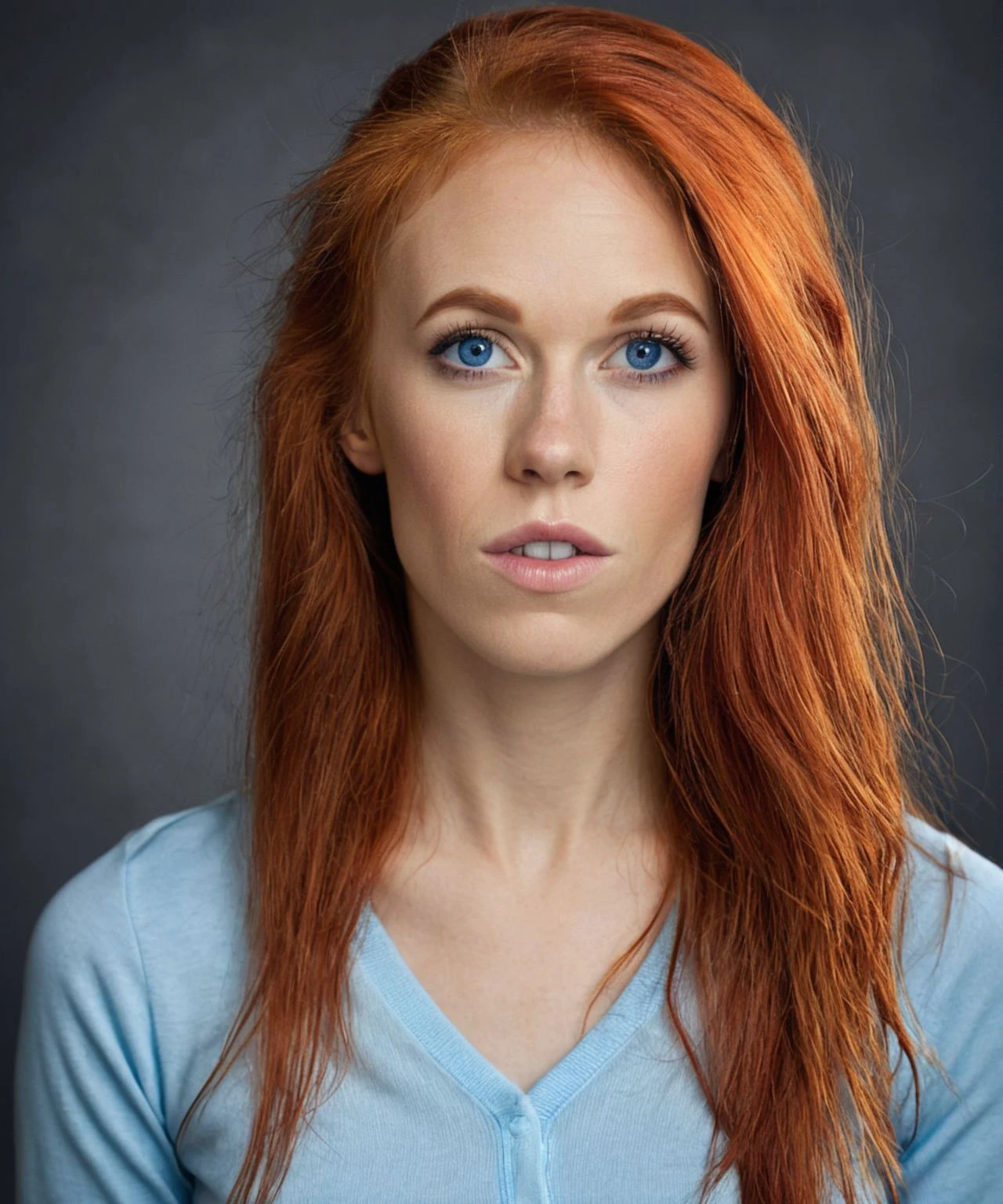 headshot of a <lora:DollyLittle_SDXL_v1.2-000014:1> ((ohwx woman)), with gorgeous red hair, and sky blue eyes, Natural, raw, and honest
photography by (Platon:1.3), pose, portrait
shot on a Hasselblad H6D-100c 100mm f/2.2 1/125s 100 Natural light, indirect flash