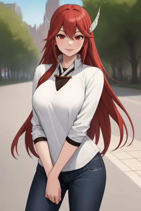 masterpiece, best quality, caeldori, on a date, casual clothes, park, cowboy shot, looking at viewer, smile <lora:caeldori-nvwls-v1:0.8>