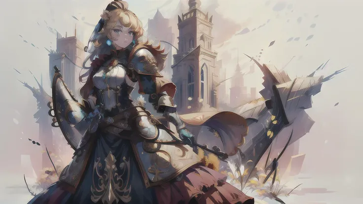 A warrior ready to go to war, ((star sky)), (Highest picture quality), (Master's work), (ultra-detailed), masterpiece, best quality, absurdres, original, beautiful detailed eyes and face, (masterpiece:1.4),(best quality:1.4), 1girl, long hair, hair ornament solo, breasts, flower, dress, hair flower, very long hair, bangs, peach blossom, full body, ((beautiful face)), steampunkai <lora:steampunkai:1>, <lora:ppeach:1>, <lora:add_detail:0.4>, warrior <lora:knight_v4.1SD:1>
