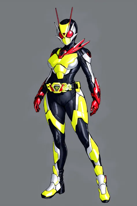 create a yellow power ranger with a gun in its hand, 1girl ,anime girl, big breast, full body , mythic , black background ,power armor, power range, modern girl anime, super sentai, anime mech armor, full body, mecha, type - 2, female mecha, # mecha, mecha suit.