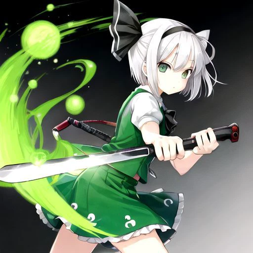 1girl, konpaku youmu, machete, riverside