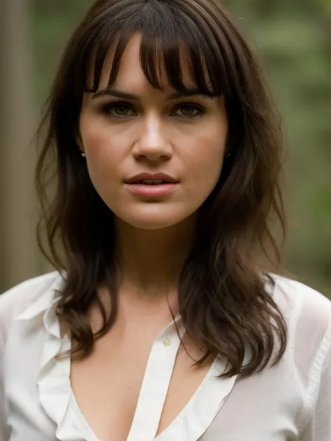 Realistic photo of a beautiful c4rl4g woman, 1girl,solo,long hair,looking at viewer,bangs,simple background,brown hair,shirt,yellow eyes,white shirt,parted lips,teeth,lips,portrait,realistic,nose,soft lighting, professional Photography, Photorealistic, detailed, RAW, analog, sharp focus, 8k, HD, high quality, masterpiece<lora:c4rl4g:1.0>