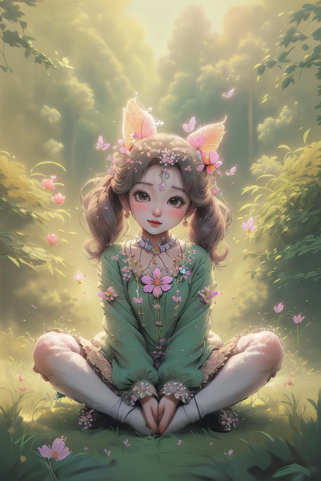 1girl, <lora:Pyramid lora_Ghibli_n3_0.7+Pyramid lora_Ghibli_v2_0.3:0.8>, in the village square, <lora:butterfly_sitting:0.8> butterfly sitting <lora:04hairy:0.8> hairy
