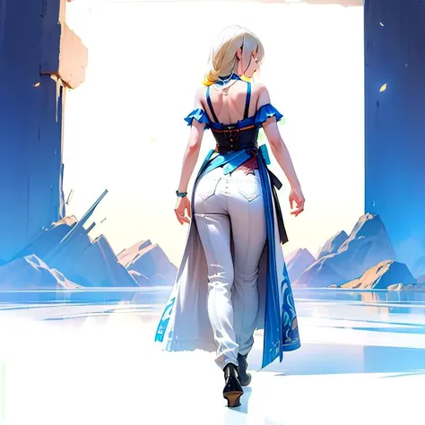 full body, colorful,(masterpiece:1,2), best quality, extremely detailed cg 8k wallpaper, best quality, masterpiece, highres, original, extremely detailed wallpaper, (solo:1.5),Detailed
1girl,solo,yellow hair, bare shoulders,backside