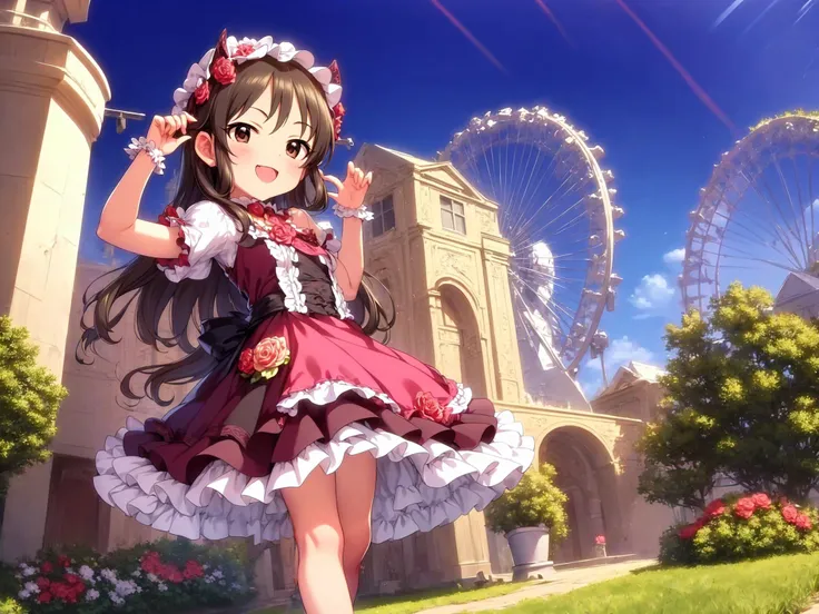 ((masterpiece)), (best quality), (ultra-detailed), intricate,
sfw,
outdoor, night, fireworks, amusement park, theme park, roses, flowers, castle,
full body, solo focus,
<lora:u149-v3.1:1>, sakurai momoka,
cute idol  pose, ;D, colorful cute dress,