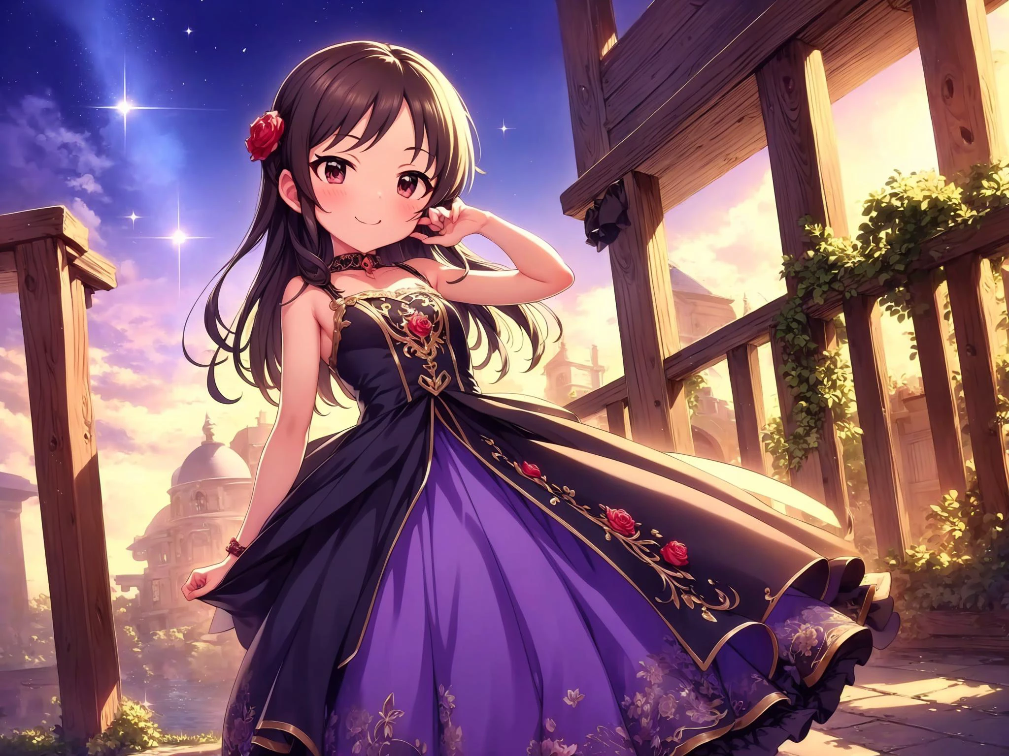 ((masterpiece)), (best quality), (ultra-detailed), intricate,
sfw,
outdoor, idol, evening, sunset, sea, ocean amusement park, theme park, roses, flowers, castle, sparkles, glow comet,
full body, solo focus,
<lora:u149-v3.1:1>, tachibana arisu, long hair,
cool pose, evil smile, colorful pink dress,