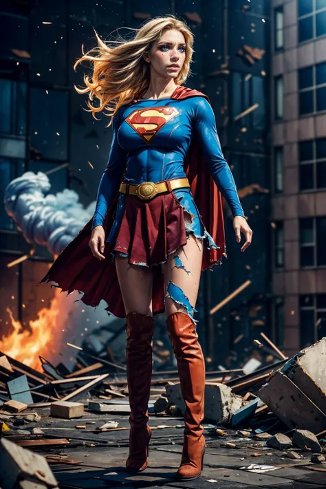 8k, best quality, real picture, intricate details, ultra-detailed, ultra highres, depth field,(photorealistic,realistic:1.2),masterpiece,photo of european girl, supergirl, (bruise, dirty, torn clothes, revealing clothes, blood:1.3), blue eyes, blonde hair, long hair, ripped cape, ripped pantyhose, superhero, solo, sun, blue sky,
best quality, realistic, photorealistic, (intricate details:1.2), (delicate detailed), (cinematic light), clear line, sharp focus, realistic face, detailed face,
unity 8k wallpaper, ultra high res, (photorealistic:1.4), looking at viewer