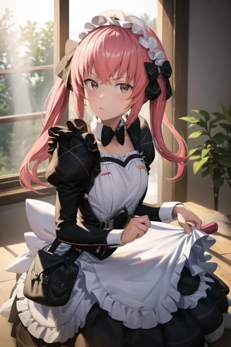 masterpiece, best quality, highly detailed, 1girl, solo, cocoa \(nikke\), pink hair, looking at viewer, :<, <lora:cocoa_nikke:1>
