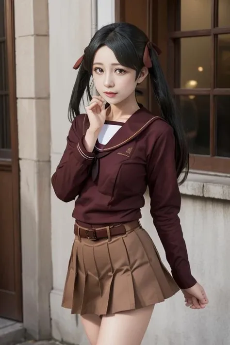 <lora:MikumaKCLora-06:1>, mikumakc, long hair, mikumauniform, red serafuku, brown skirt, long sleeveshirt, brown sailor collar, medium breasts, potatoface