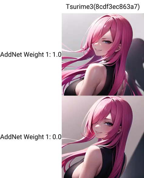 anime, (tsurime), 1girl, upper body, looking back, facing away, smirk, smug, smile, large breasts, cornrows, comb, black eyes, detailed eyes, hair over one eye, pink hair, fine eyelashes, beautiful composition, coherent design, dramatic shadows