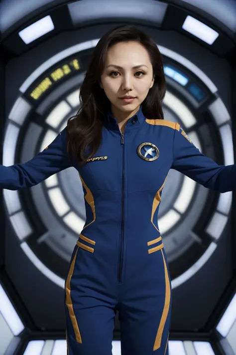 high quality photo of linda park  <lora:linda_park:1> in an enterprise nx-01 jumpsuite