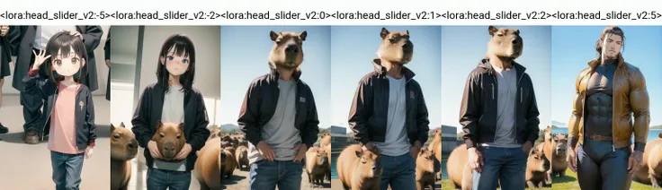 <lora:add_brightness:0.5><lora:add_detail:0.5>detailed, intricate,
<lora:capi:1> capybara,wearing clothes, jacket
<lora:head_slider_v2:-5>
cowboy shot,