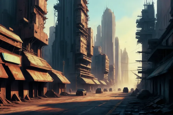 digital painting, Dystopian fantasy city at the beginning of time<lora:EnvyDigitalPaintingXL01:1>
