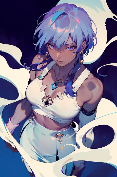 ((masterpiece:1.2, best quality)), ultra detailed, Ultra-precise depiction, Ultra-detailed depiction,visually stunning,
1lady, rei style,fantastic colors,purple eyes,light blue hair,dark skin,upper body, from above,<lora:Rei:0.7>,<lyco:GoodHands-beta2:1>,
(Silk_cami_top:1.5),(Flowy_maxi_skirt:1.4),(Statement_earrings:1.3),