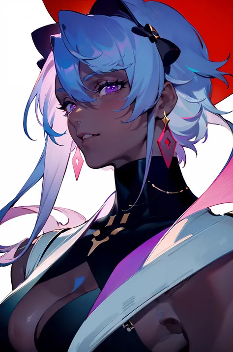((blue colored eyes)), ((pale pink hair)), ((long hair)), ((thick lips)), ((hair over one eye)), ((mature male)), ((wild hairstyle)), ((shinobi clothing)), ((complementary colors)), ((serious expression)), ((dark skin)), 1boy, beautifully drawn, high resolution illustration, best quality, High definition, ((detailed anime sketch)), Masterpiece, (solo), absurdres, portrait, detailed background, fine detail, male focus, HDR, upper body, close-up,